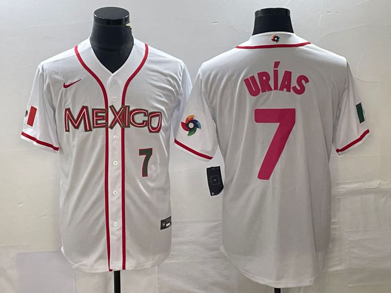 Men 2023 World Cub Mexico #7 Urias White pink Nike MLB Jersey5->more jerseys->MLB Jersey